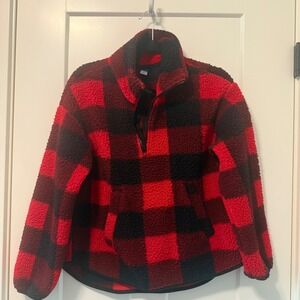 Old Navy Sherpa Pullover Buffalo Plaid‎ Cozy Quarter Zip Jacket Small